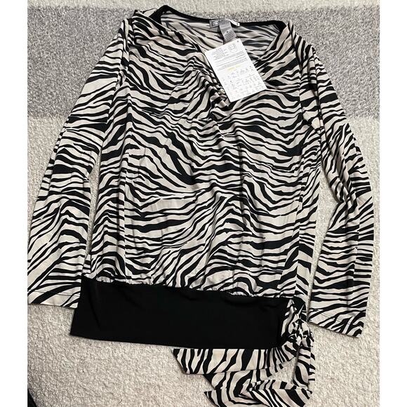 NWT George Simonton Says Womens Medium Zebra Long Sleeve Top Black Mob Wife QVC - Picture 7 of 13